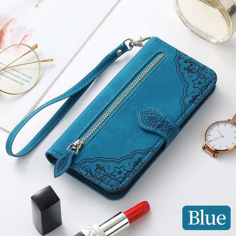 Leather Zipper Lanyard Phone Case